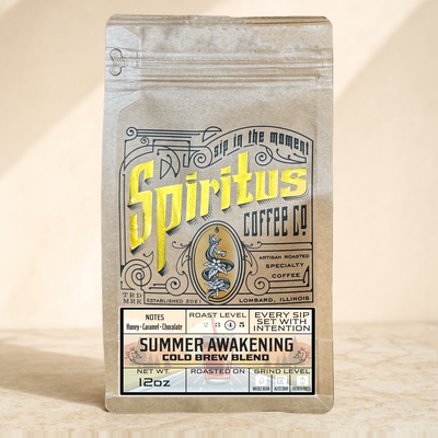 Summer Awakening cold brew blend 12oz kraft bag, Spiritus Coffee Co.