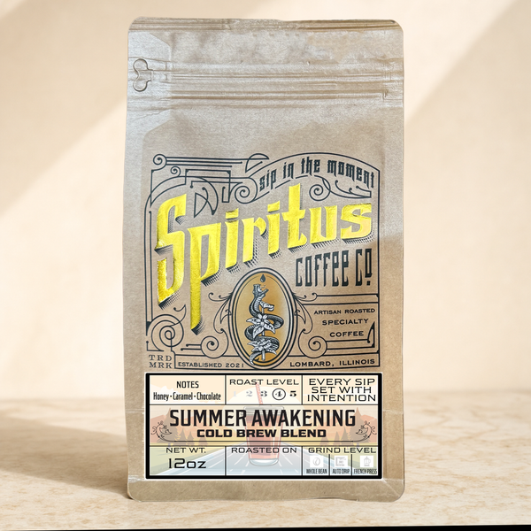 Summer Awakening cold brew blend 12oz kraft bag, Spiritus Coffee Co.