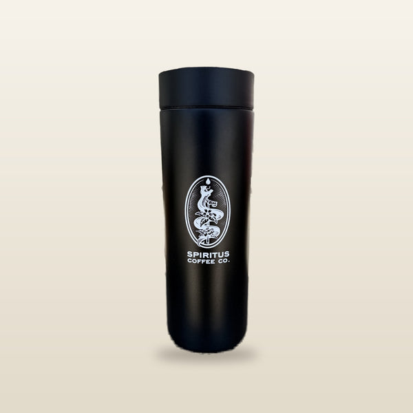 360 Traveler Tumbler with Spiritus serpent emblem, studio photo