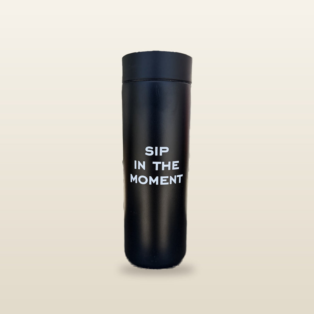 360 Traveler Tumbler, Sip in the Moment lettering, studio photo