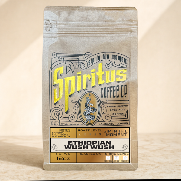 Wush Wush Ethiopia Natural 12oz kraft bag, Spiritus Coffee Co.