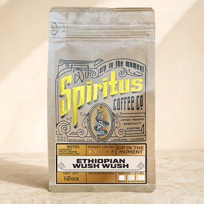 Wush Wush Ethiopia Natural 12oz kraft bag, Spiritus Coffee Co.