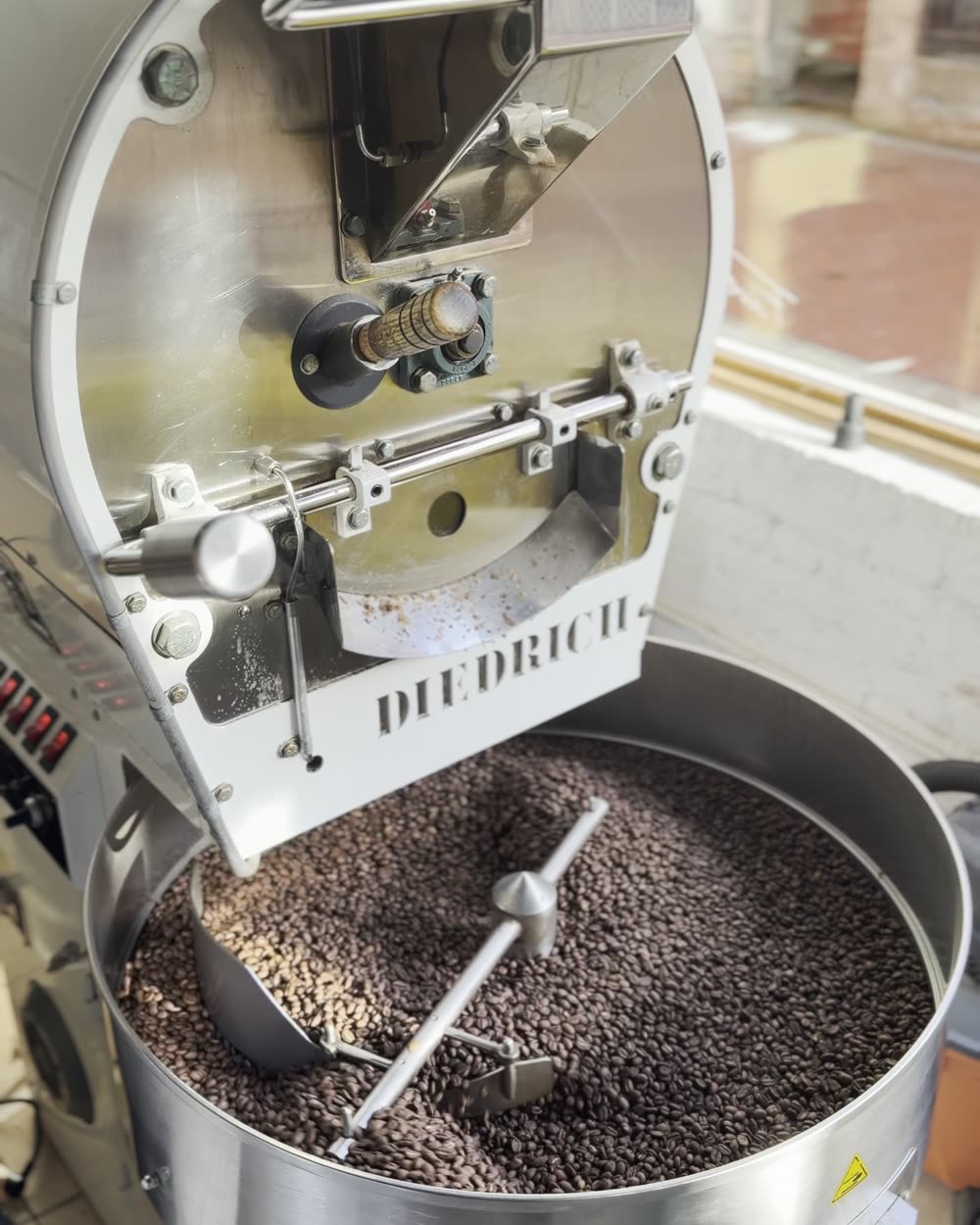 Fresh roasted beans in the cooling tray at the Spiritus roastery